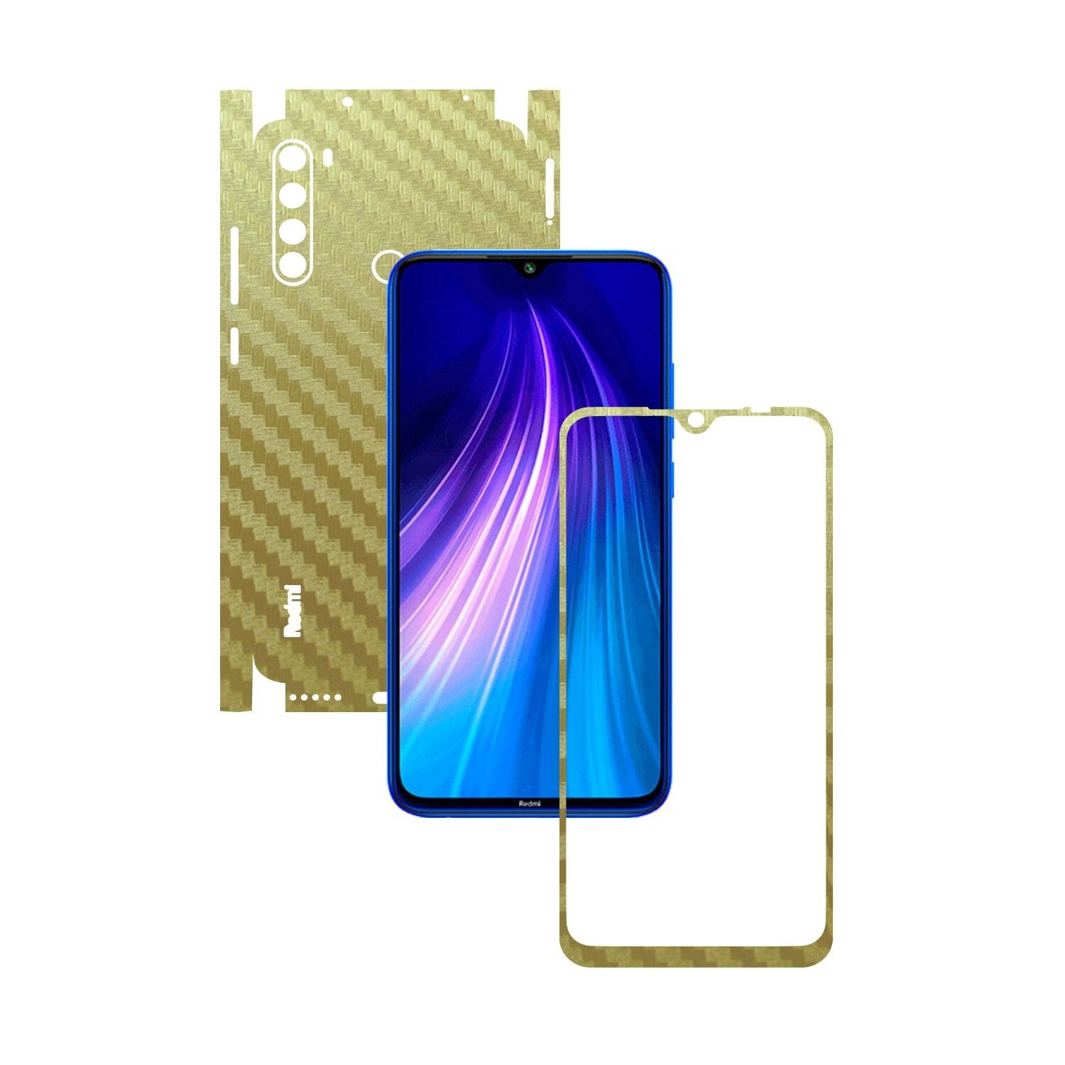 Folie Protectie Carbon Skinz pentru Xiaomi Redmi Note 8 - Carbon Auriu 360 Cut, Skin Adeziv Full Body Cover pentru Rama Ecran, Carcasa Spate si Laterale