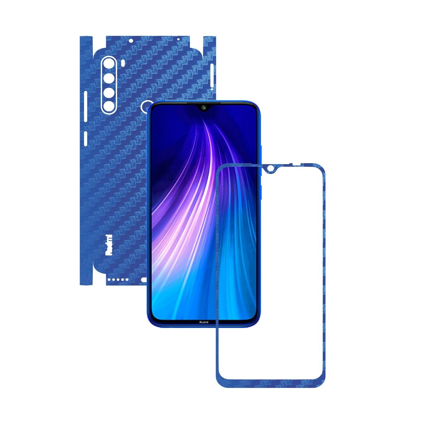 Folie Protectie Carbon Skinz pentru Xiaomi Redmi Note 8 - Carbon Albastru 360 Cut, Skin Adeziv Full Body Cover pentru Rama Ecran, Carcasa Spate si Laterale