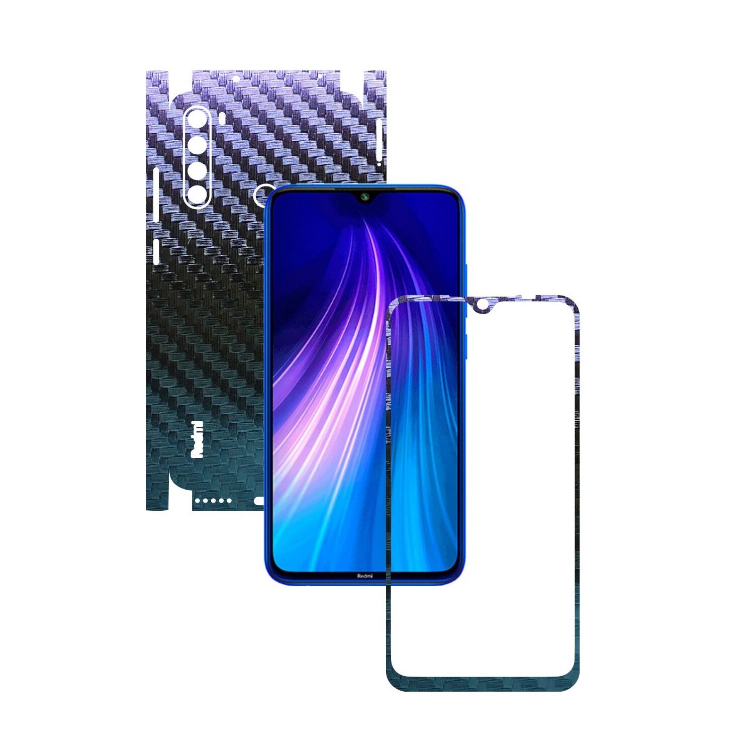 Folie Protectie Carbon Skinz pentru Xiaomi Redmi Note 8 - Carbon Cameleon 360 Cut, Skin Adeziv Full Body Cover pentru Rama Ecran, Carcasa Spate si Laterale
