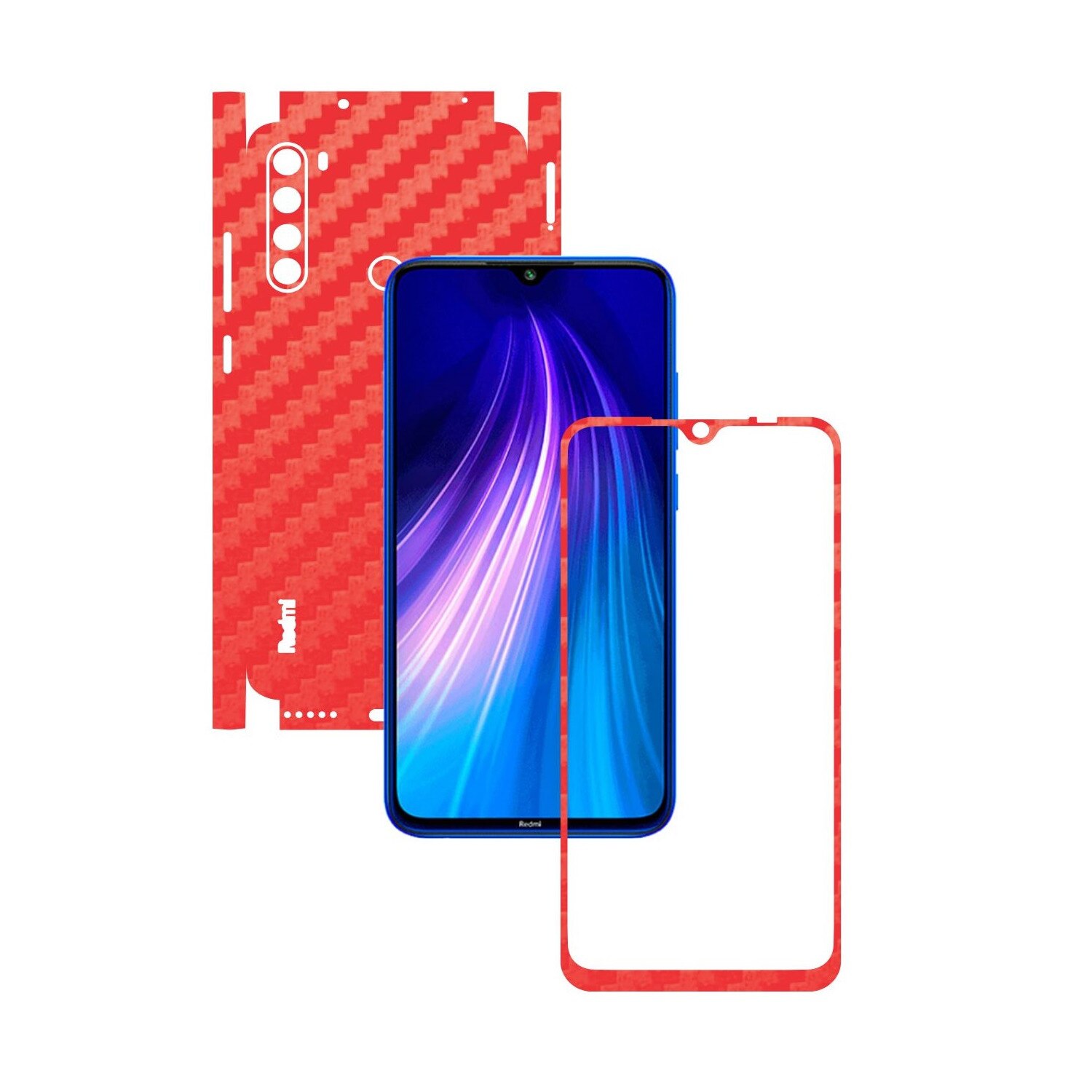 Folie Protectie Carbon Skinz pentru Xiaomi Redmi Note 8 - Carbon Rosu 360 Cut, Skin Adeziv Full Body Cover pentru Rama Ecran, Carcasa Spate si Laterale