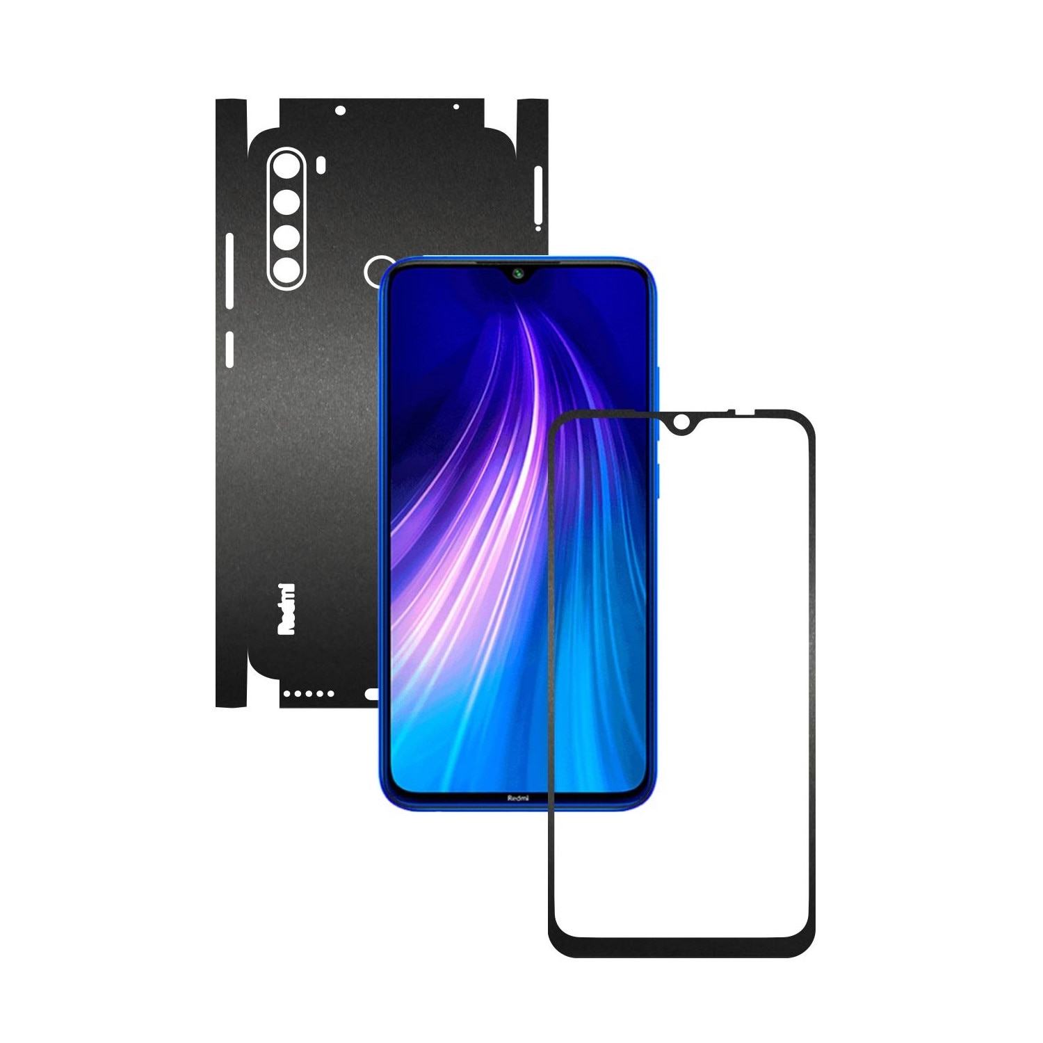 Folie Protectie Carbon Skinz pentru Xiaomi Redmi Note 8 - Negru Mat 360 Cut, Skin Adeziv Full Body Cover pentru Rama Ecran, Carcasa Spate si Laterale