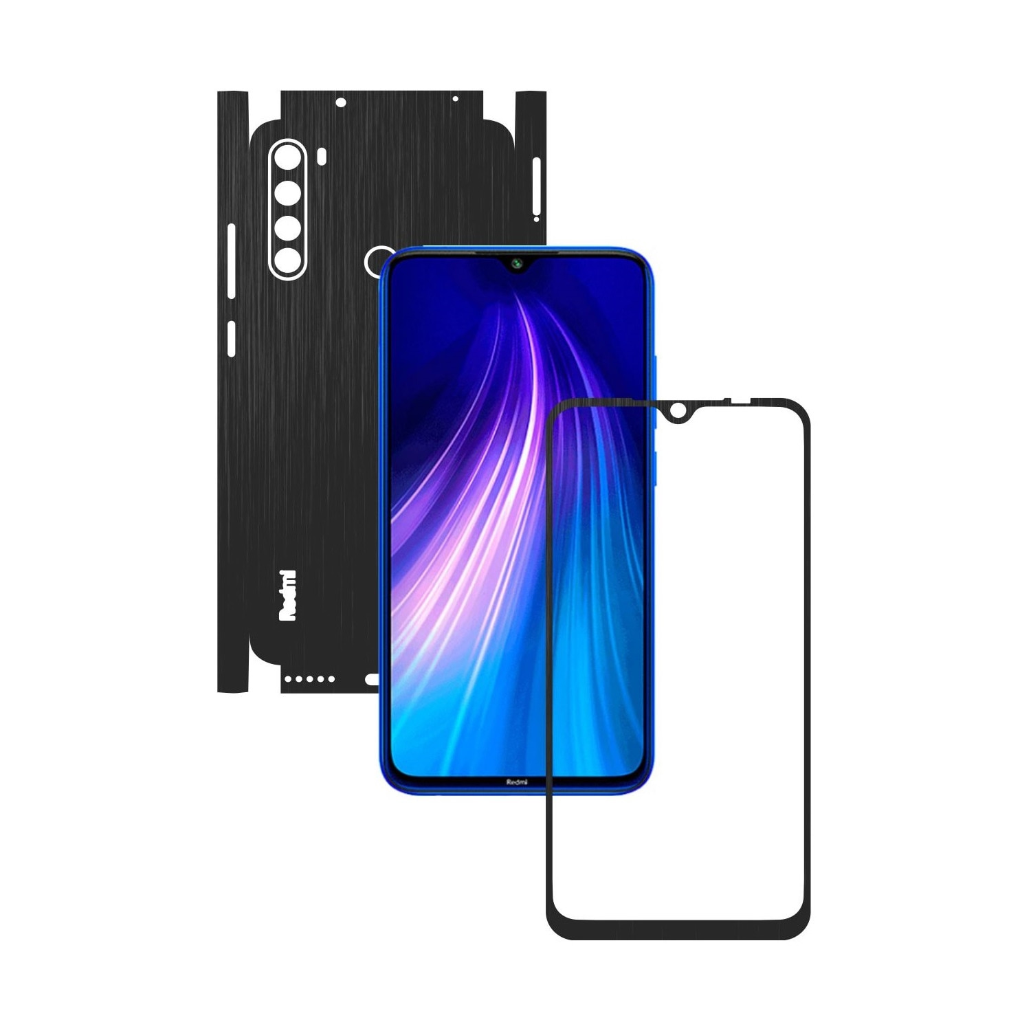 Folie Protectie Carbon Skinz pentru Xiaomi Redmi Note 8 - Brushed Negru 360 Cut, Skin Adeziv Full Body Cover pentru Rama Ecran, Carcasa Spate si Laterale
