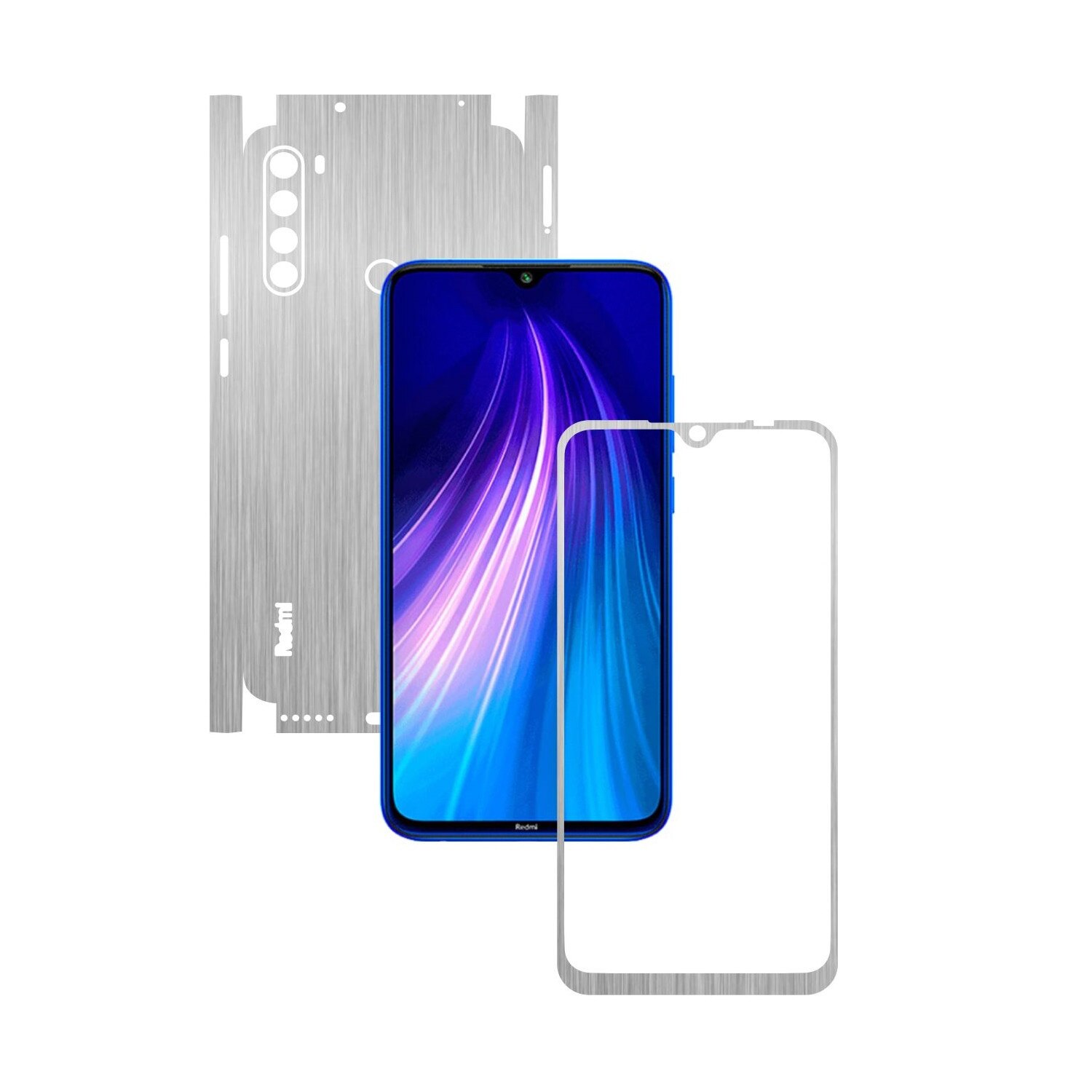 Folie Protectie Carbon Skinz pentru Xiaomi Redmi Note 8 - Brushed Argintiu 360 Cut, Skin Adeziv Full Body Cover pentru Rama Ecran, Carcasa Spate si Laterale