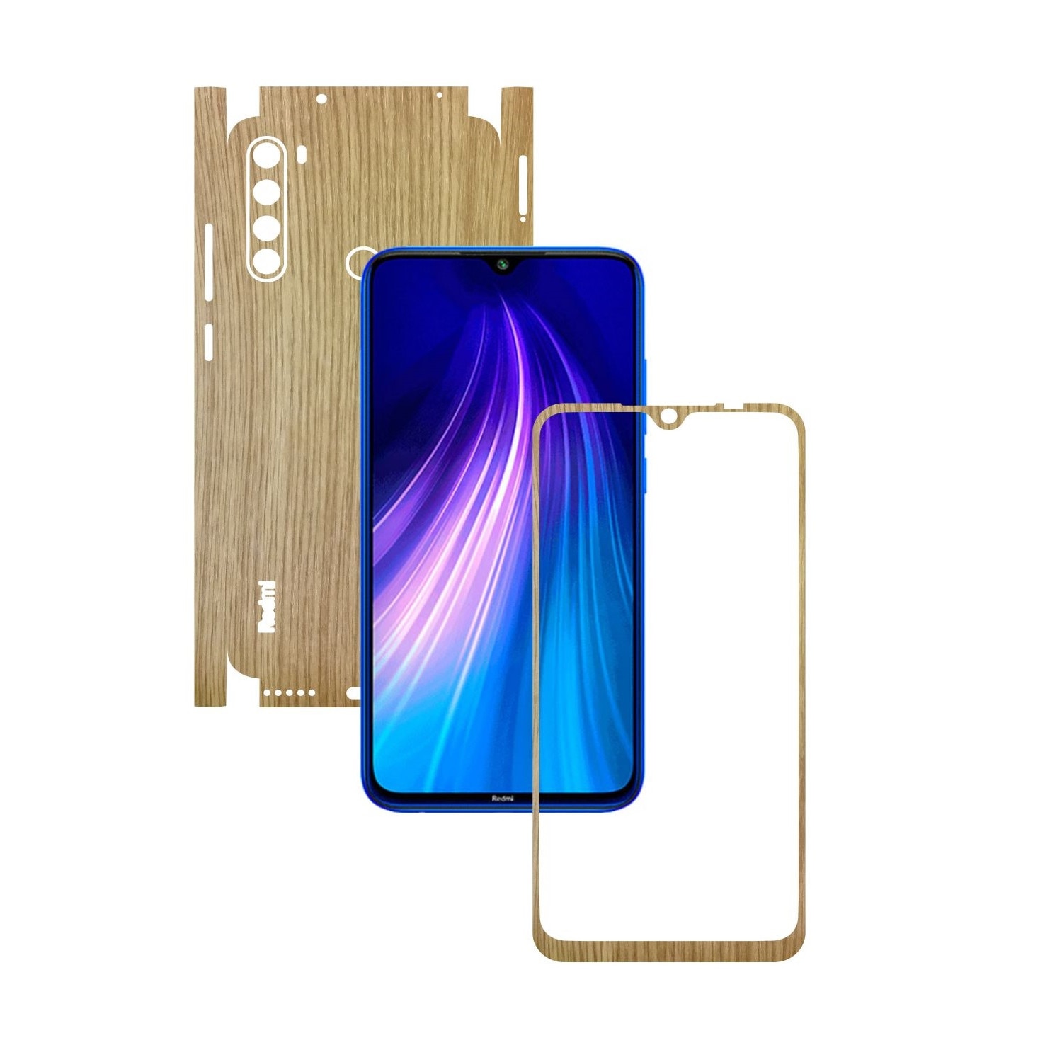 Folie Protectie Carbon Skinz pentru Xiaomi Redmi Note 8 - Lemn Stejar 360 Cut, Skin Adeziv Full Body Cover pentru Rama Ecran, Carcasa Spate si Laterale