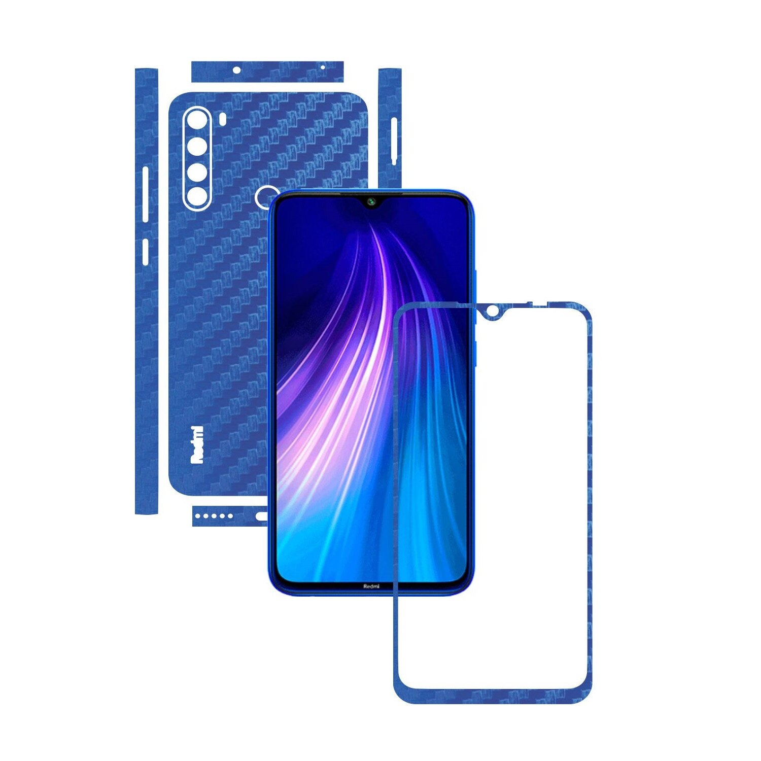 Folie Protectie Carbon Skinz pentru Xiaomi Redmi Note 8 - Carbon Albastru Split Cut, Skin Adeziv Full Body Cover pentru Rama Ecran, Carcasa Spate si Laterale