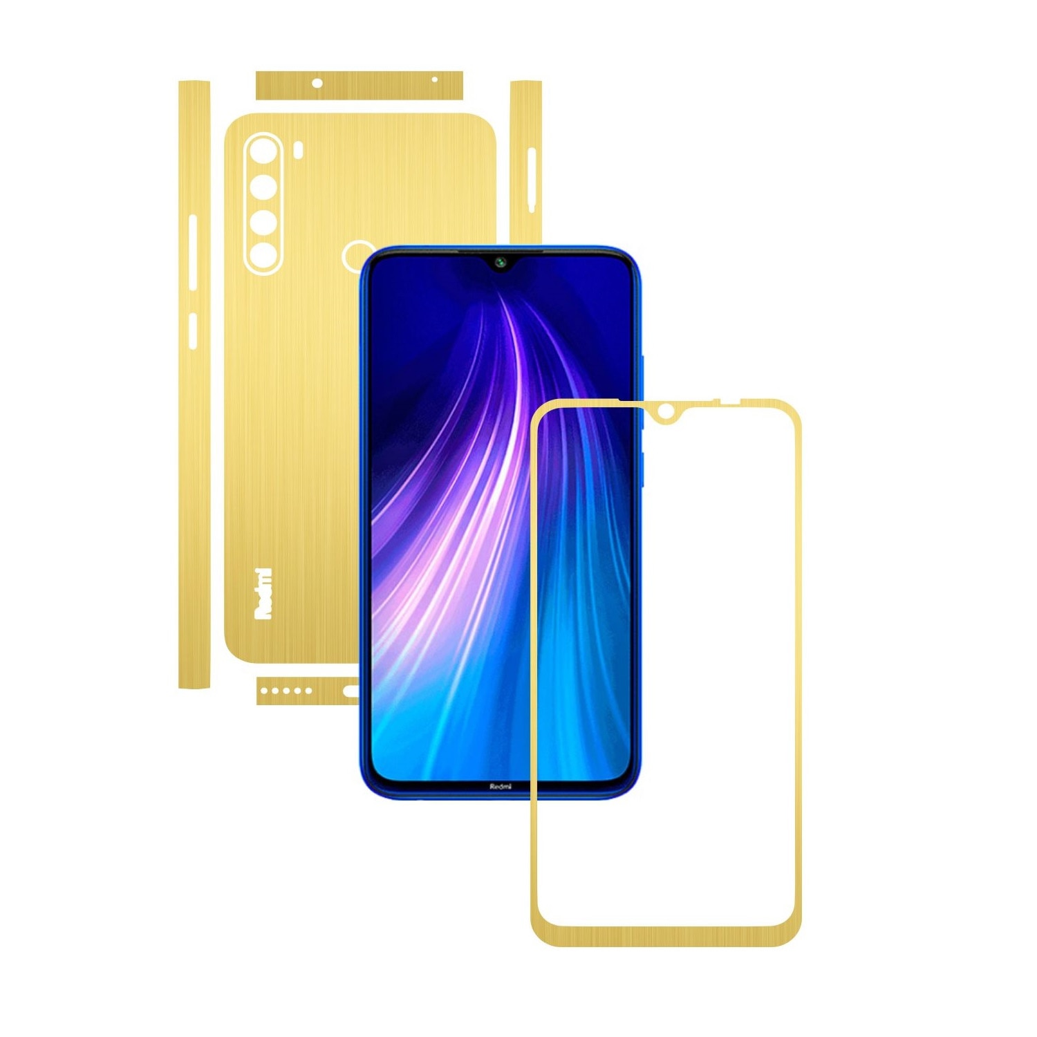 Folie Protectie Carbon Skinz pentru Xiaomi Redmi Note 8 - Brushed Auriu Split Cut, Skin Adeziv Full Body Cover pentru Rama Ecran, Carcasa Spate si Laterale
