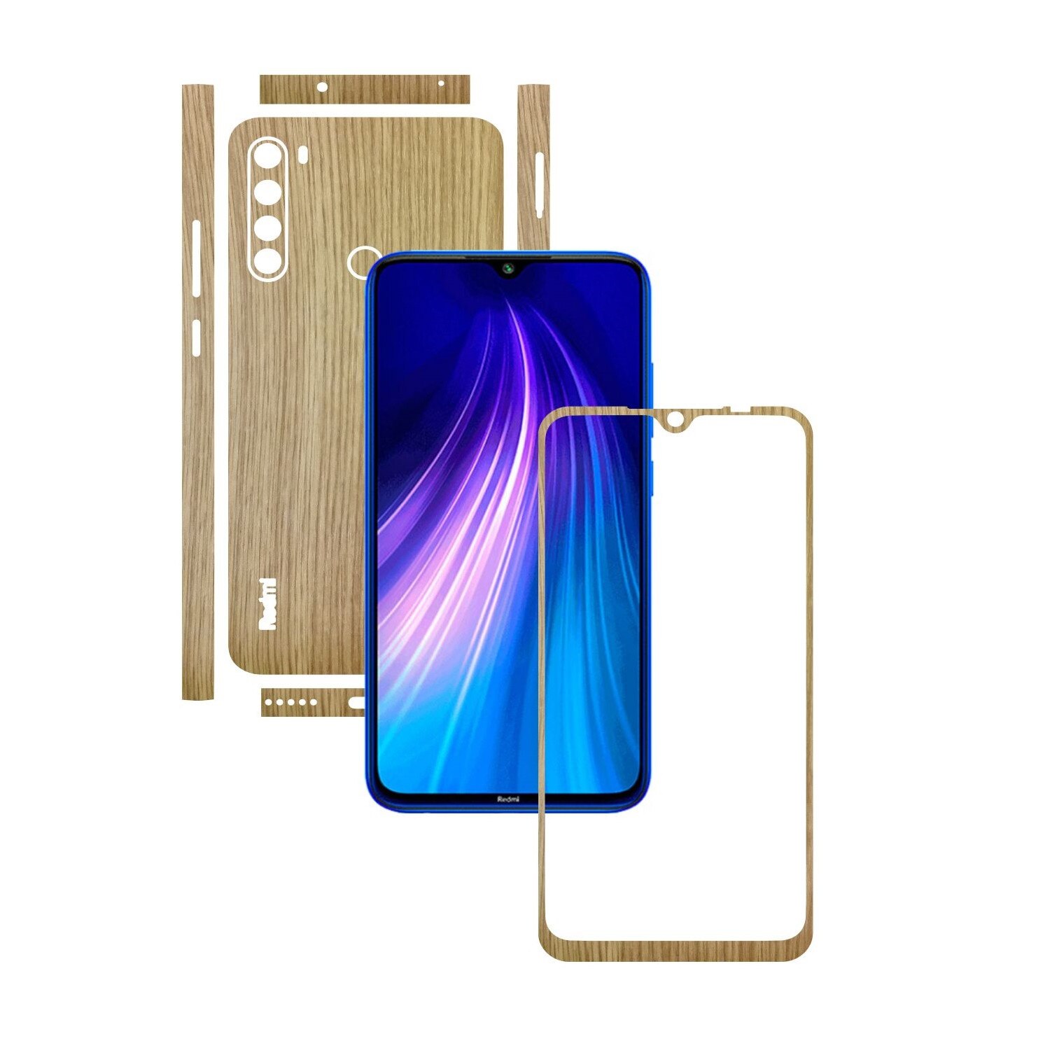 Folie Protectie Carbon Skinz pentru Xiaomi Redmi Note 8 - Lemn Stejar Split Cut, Skin Adeziv Full Body Cover pentru Rama Ecran, Carcasa Spate si Laterale