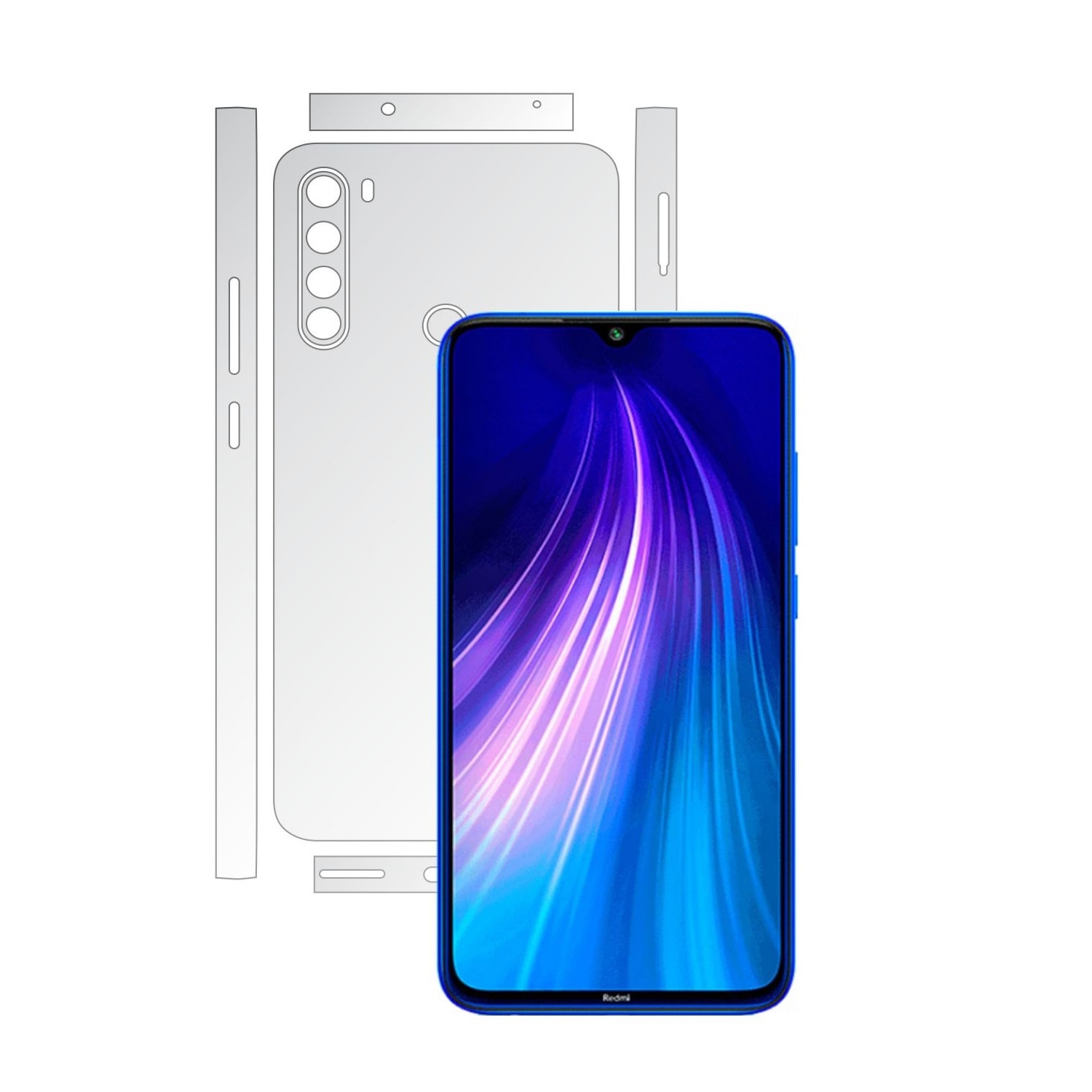 Folie Protectie Spate Invisible Skinz UHD AutoRegeneranta pentru Xiaomi Redmi Note 8 - Folie Siliconica Ultra-Clear cu taiere Split Cut pentru Carcasa Spate si Laterale, Skin Adeziv Transparent, Edge to Edge Full Case Cover