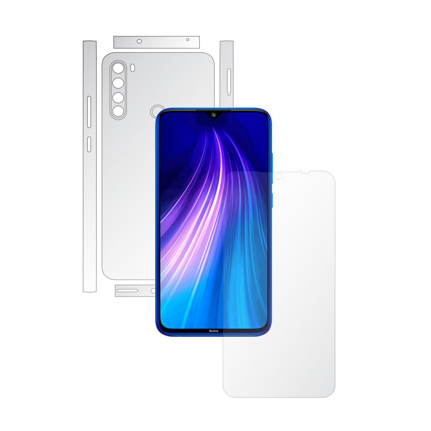 Folie Full Body Invisible Skinz HD pentru Xiaomi Redmi Note 8 - Folie Protectie Siliconica Ultra-Clear cu taiere Split Cut pentru Ecran, Carcasa Spate si Laterale, Skin Adeziv Transparent, Edge to Edge Cover
