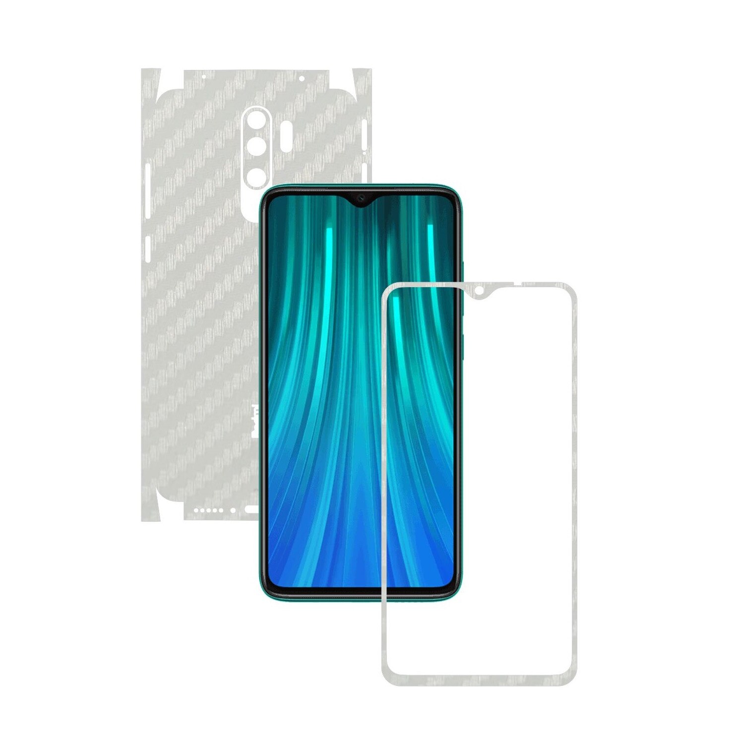 Folie Protectie Carbon Skinz pentru Xiaomi Redmi Note 8 Pro - Carbon Alb 360 Cut, Skin Adeziv Full Body Cover pentru Rama Ecran, Carcasa Spate si Laterale