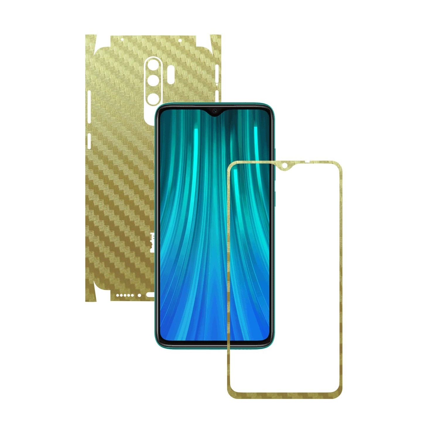 Folie Protectie Carbon Skinz pentru Xiaomi Redmi Note 8 Pro - Carbon Auriu 360 Cut, Skin Adeziv Full Body Cover pentru Rama Ecran, Carcasa Spate si Laterale