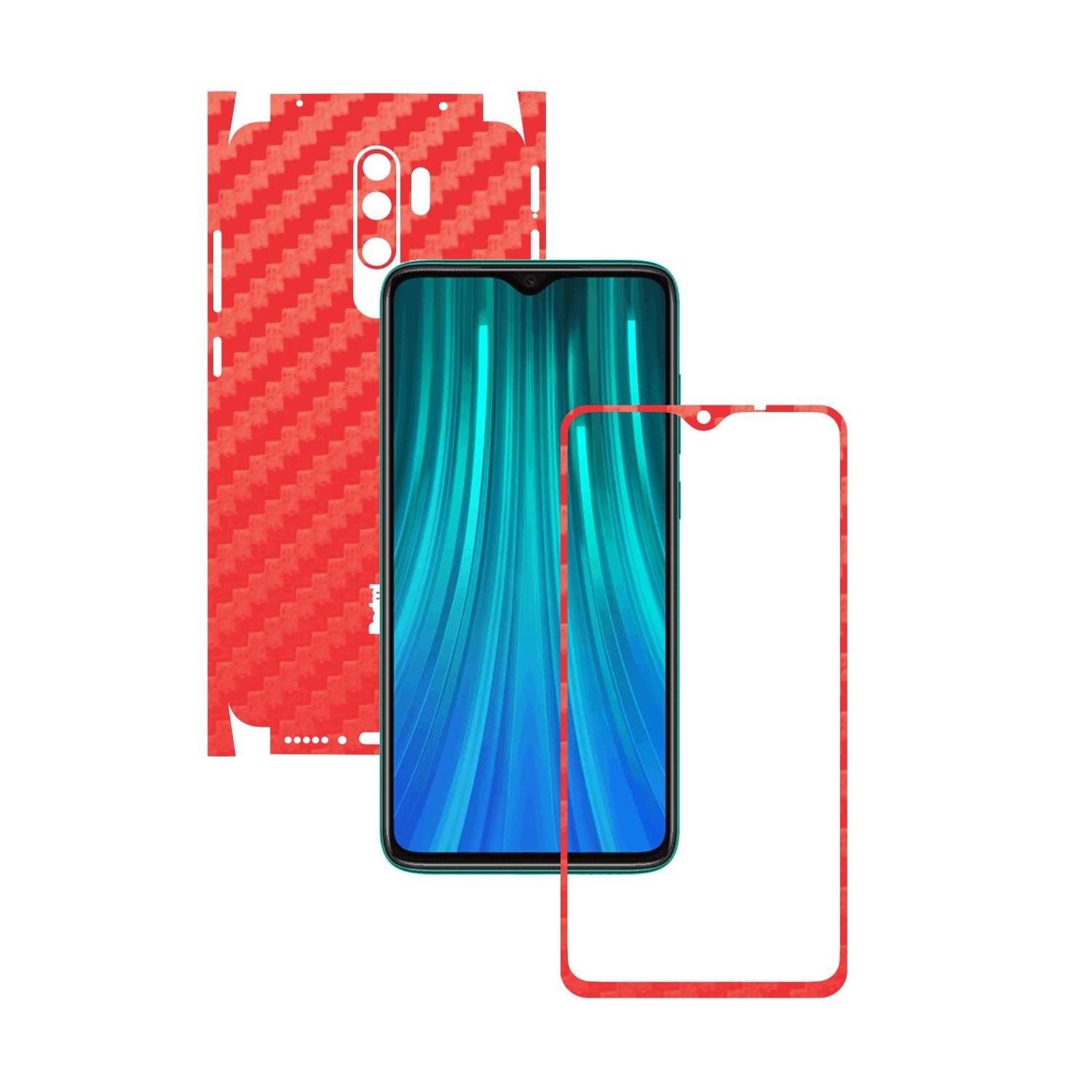 Folie Protectie Carbon Skinz pentru Xiaomi Redmi Note 8 Pro - Carbon Rosu 360 Cut, Skin Adeziv Full Body Cover pentru Rama Ecran, Carcasa Spate si Laterale