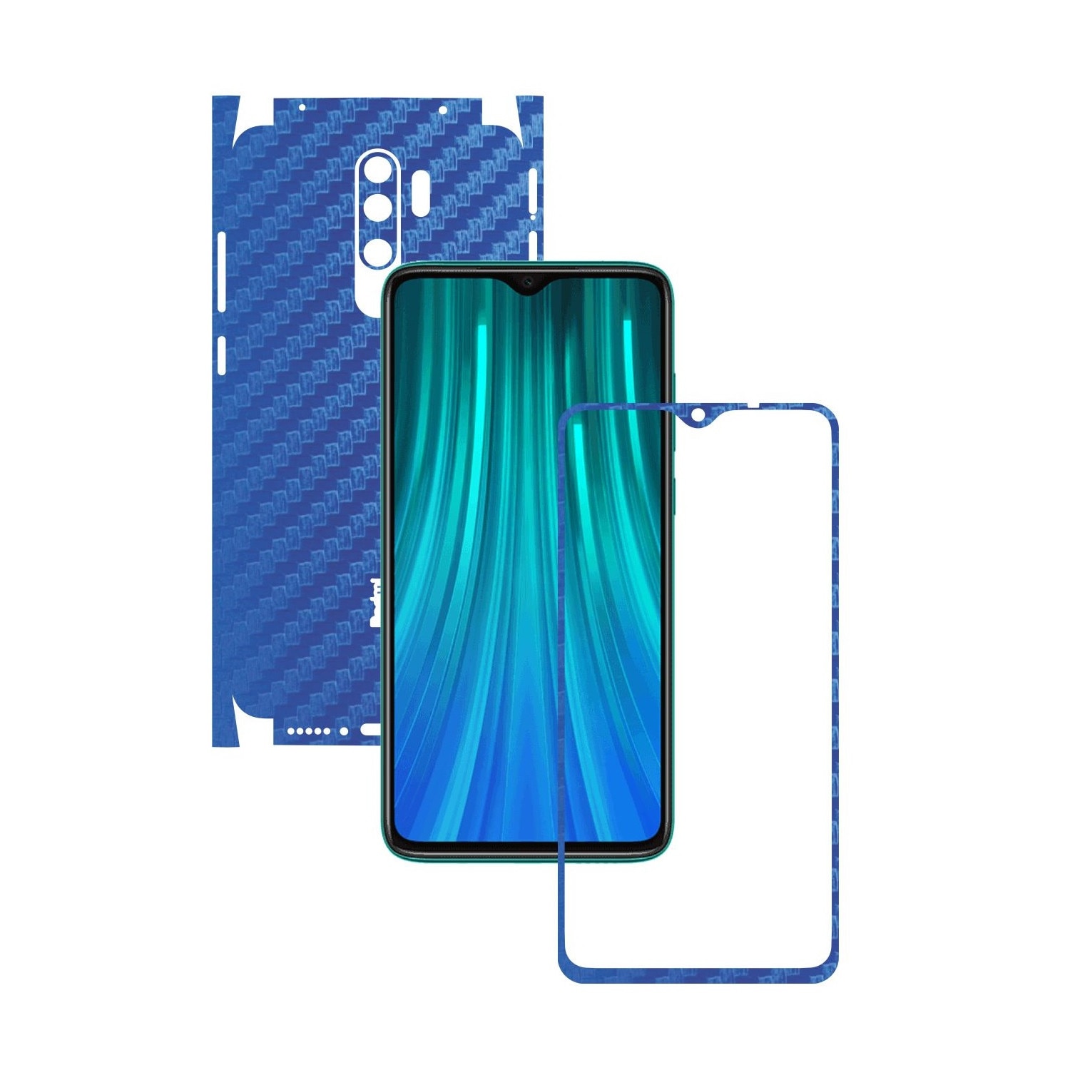 Folie Protectie Carbon Skinz pentru Xiaomi Redmi Note 8 Pro - Carbon Albastru 360 Cut, Skin Adeziv Full Body Cover pentru Rama Ecran, Carcasa Spate si Laterale
