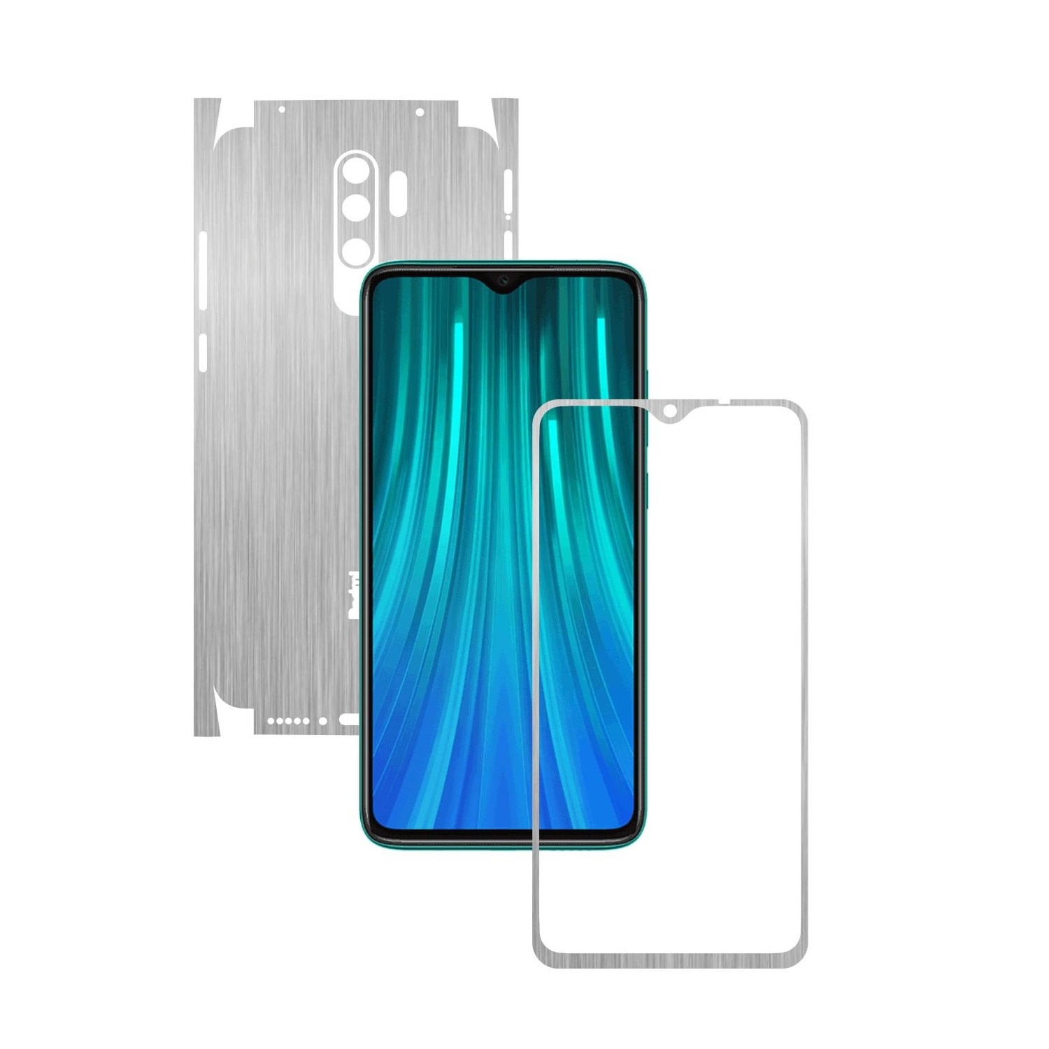 Folie Protectie Carbon Skinz pentru Xiaomi Redmi Note 8 Pro - Brushed Argintiu 360 Cut, Skin Adeziv Full Body Cover pentru Rama Ecran, Carcasa Spate si Laterale