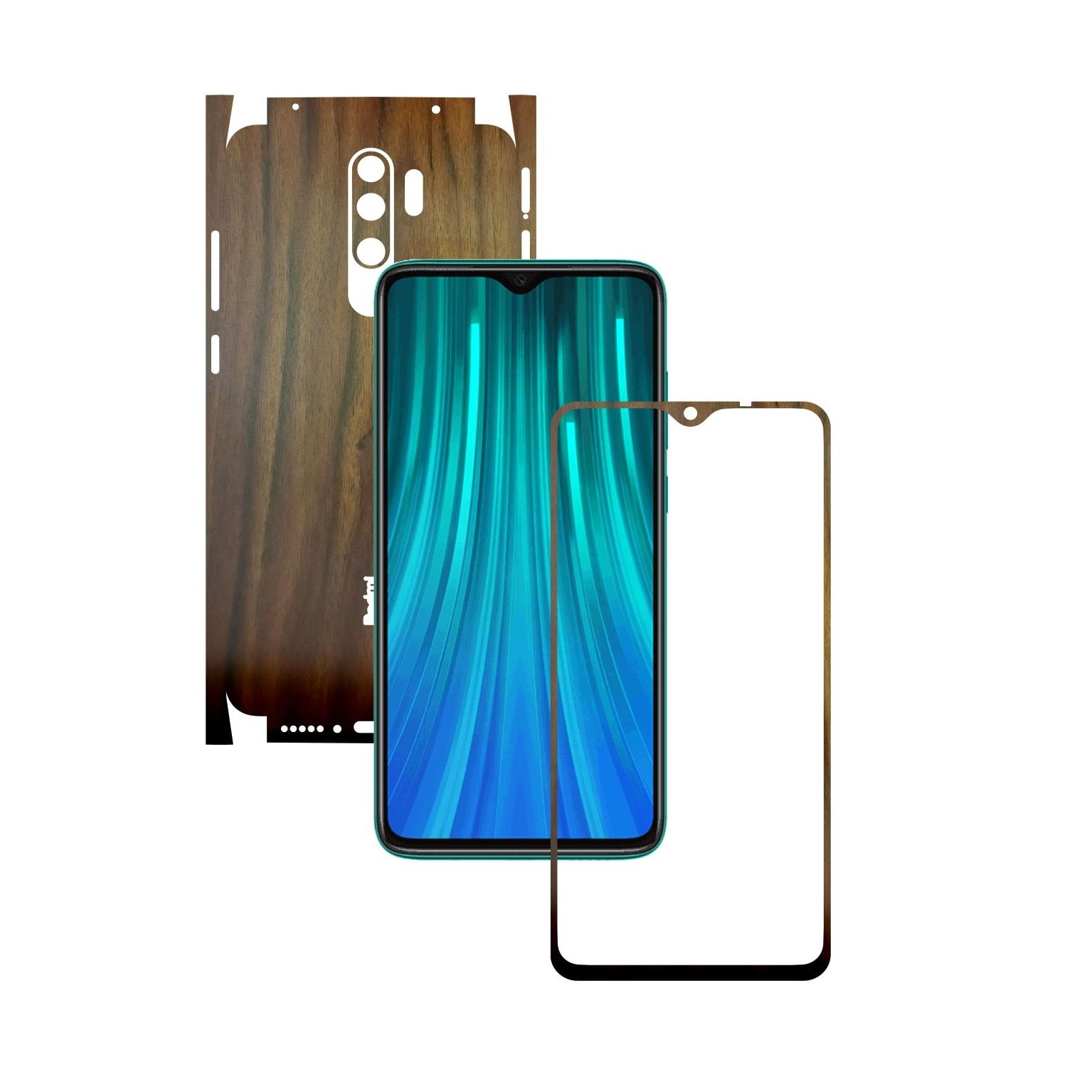 Folie Protectie Carbon Skinz pentru Xiaomi Redmi Note 8 Pro - Lemn Nuc 360 Cut, Skin Adeziv Full Body Cover pentru Rama Ecran, Carcasa Spate si Laterale