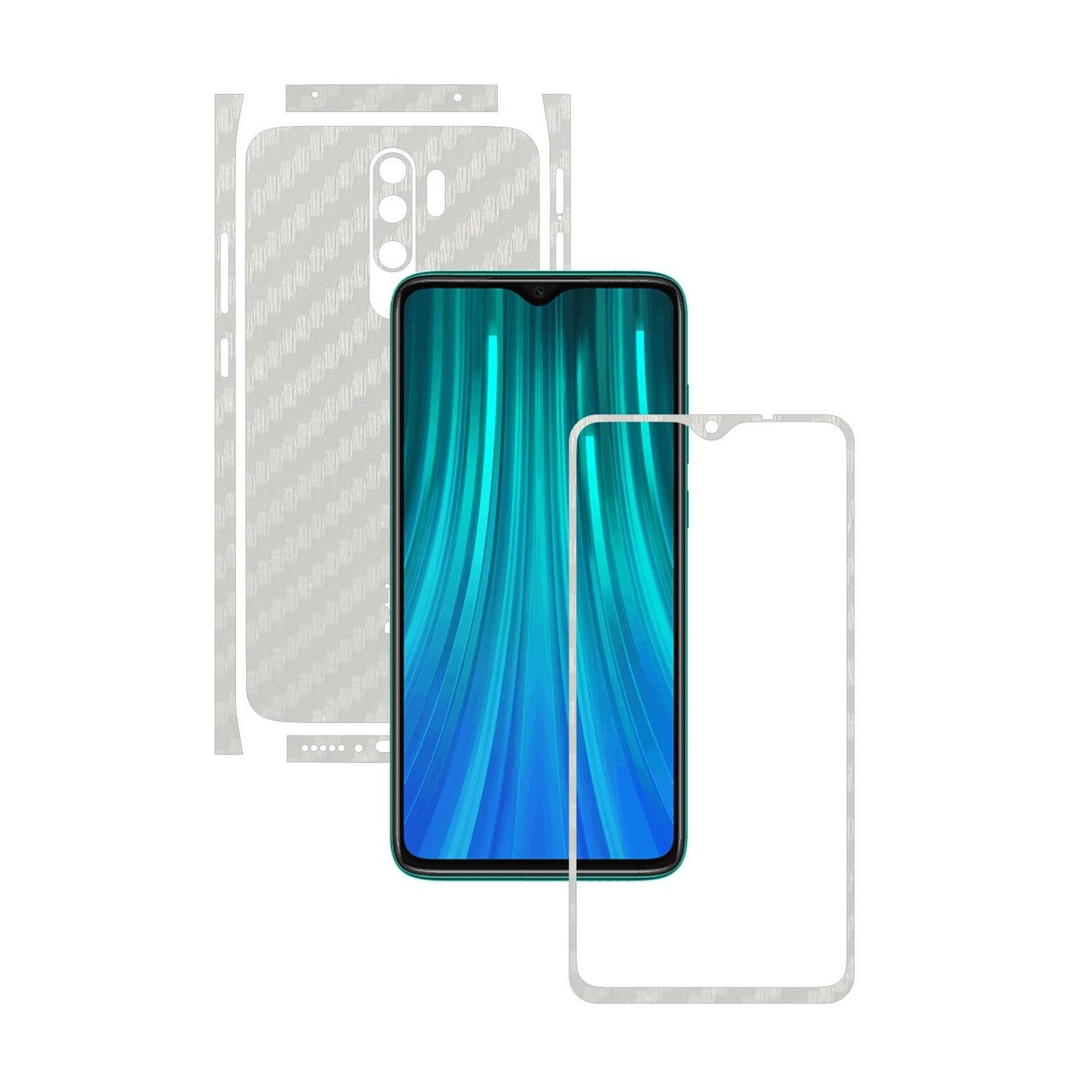 Folie Protectie Carbon Skinz pentru Xiaomi Redmi Note 8 Pro - Carbon Alb Split Cut, Skin Adeziv Full Body Cover pentru Rama Ecran, Carcasa Spate si Laterale
