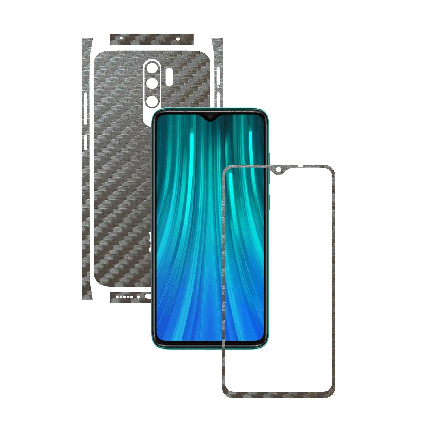 Folie Protectie Carbon Skinz pentru Xiaomi Redmi Note 8 Pro - Carbon Gri Argintiu Split Cut, Skin Adeziv Full Body Cover pentru Rama Ecran, Carcasa Spate si Laterale
