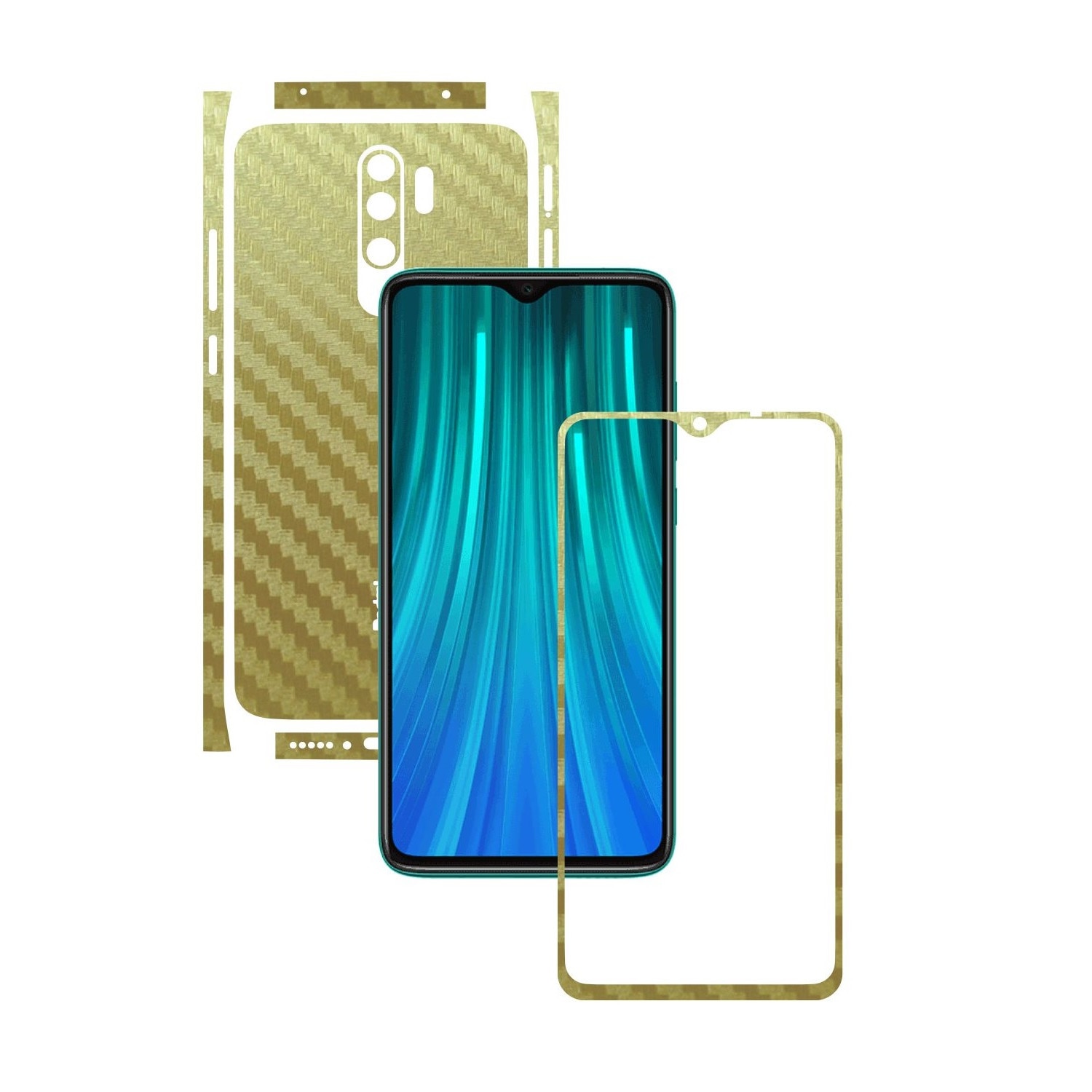 Folie Protectie Carbon Skinz pentru Xiaomi Redmi Note 8 Pro - Carbon Auriu Split Cut, Skin Adeziv Full Body Cover pentru Rama Ecran, Carcasa Spate si Laterale