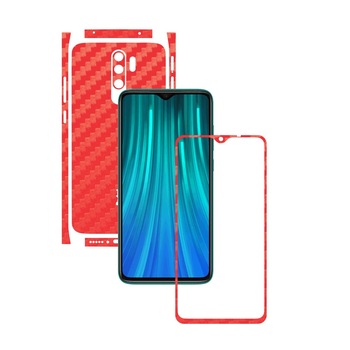 Folie Protectie Carbon Skinz pentru Xiaomi Redmi Note 8 Pro - Carbon Rosu Split Cut, Skin Adeziv Full Body Cover pentru Rama Ecran, Carcasa Spate si Laterale