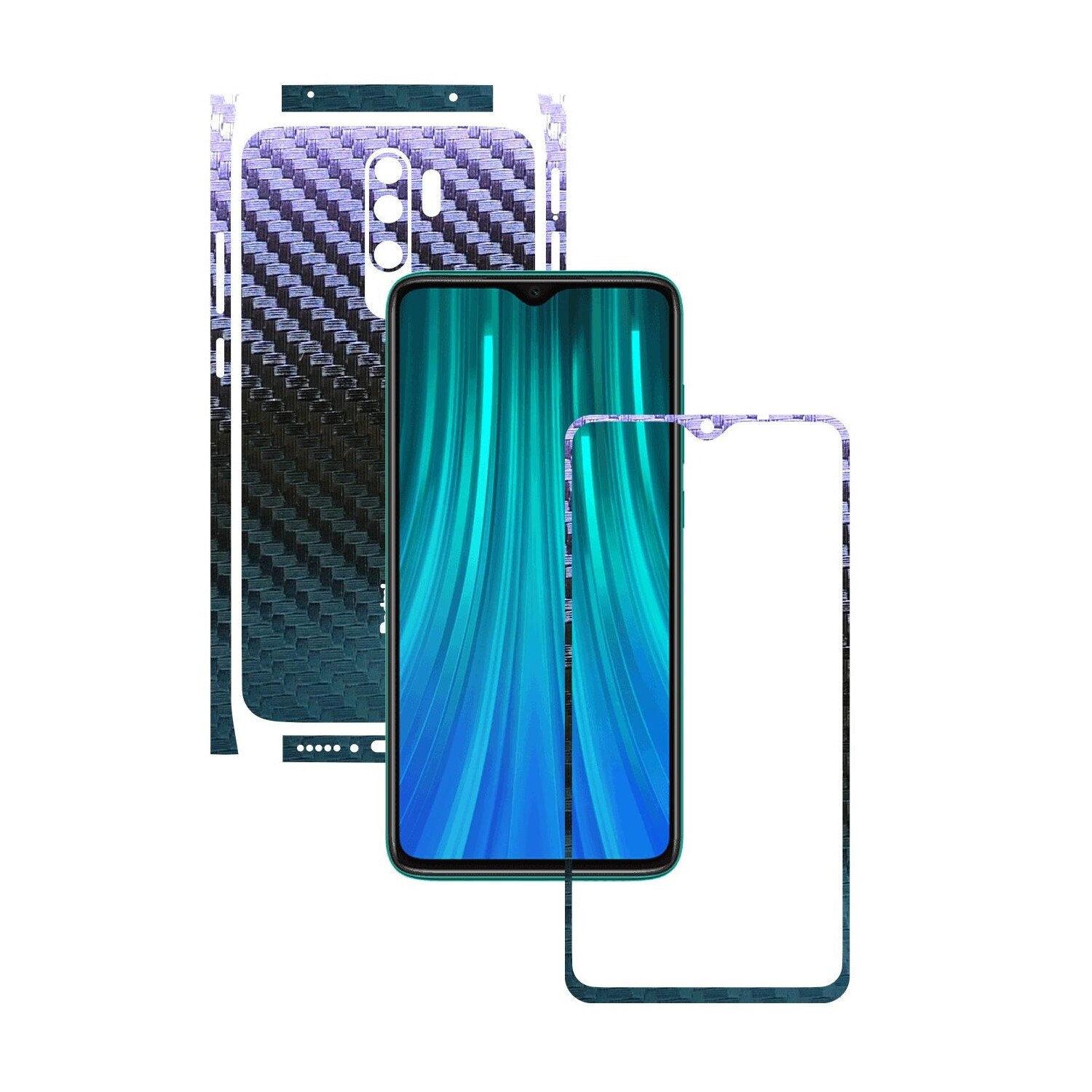 Folie Protectie Carbon Skinz pentru Xiaomi Redmi Note 8 Pro - Carbon Cameleon Split Cut, Skin Adeziv Full Body Cover pentru Rama Ecran, Carcasa Spate si Laterale