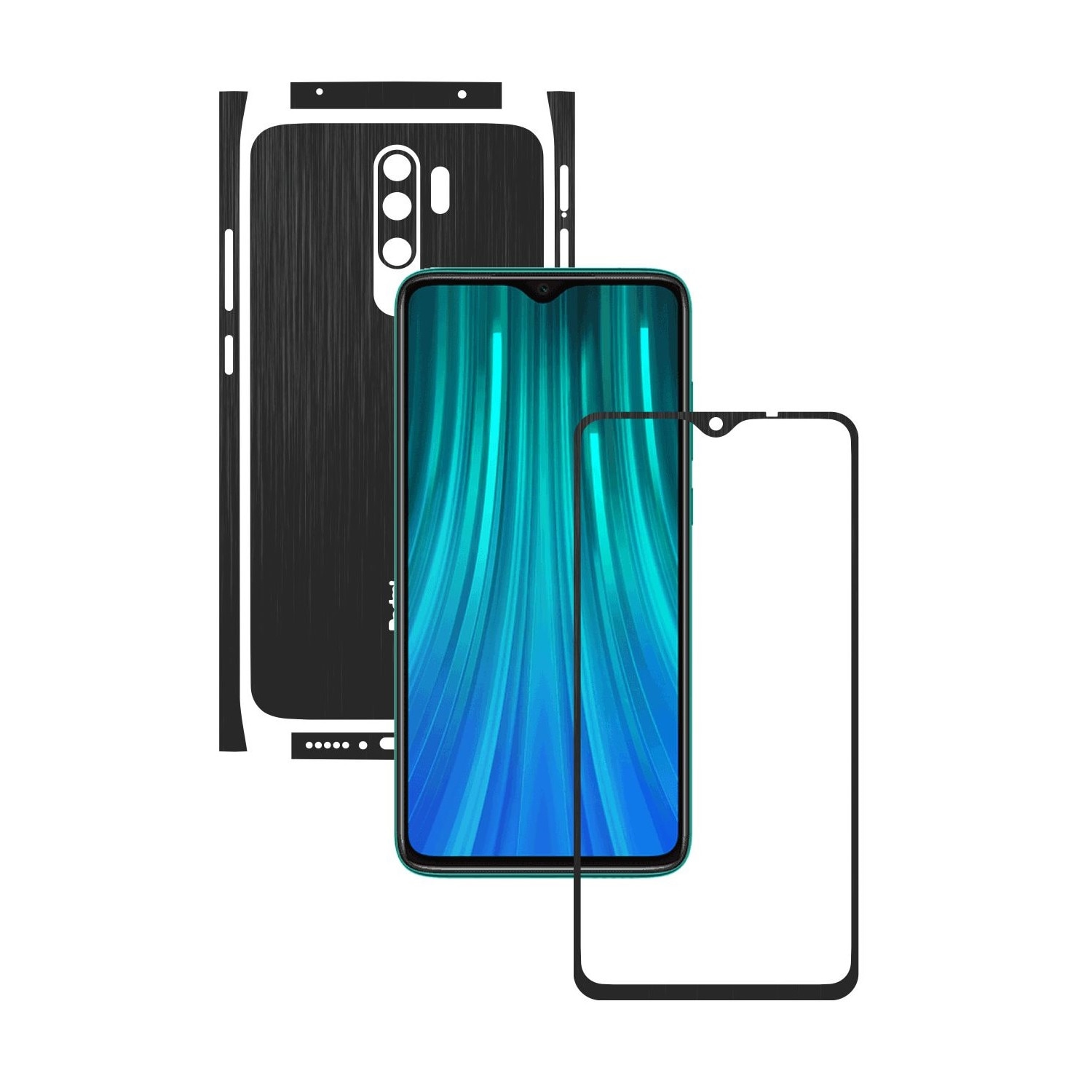 Folie Protectie Carbon Skinz pentru Xiaomi Redmi Note 8 Pro - Brushed Negru Split Cut, Skin Adeziv Full Body Cover pentru Rama Ecran, Carcasa Spate si Laterale