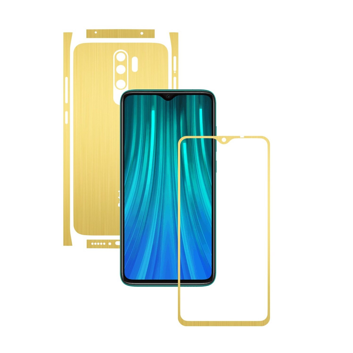 Folie Protectie Carbon Skinz pentru Xiaomi Redmi Note 8 Pro - Brushed Auriu Split Cut, Skin Adeziv Full Body Cover pentru Rama Ecran, Carcasa Spate si Laterale