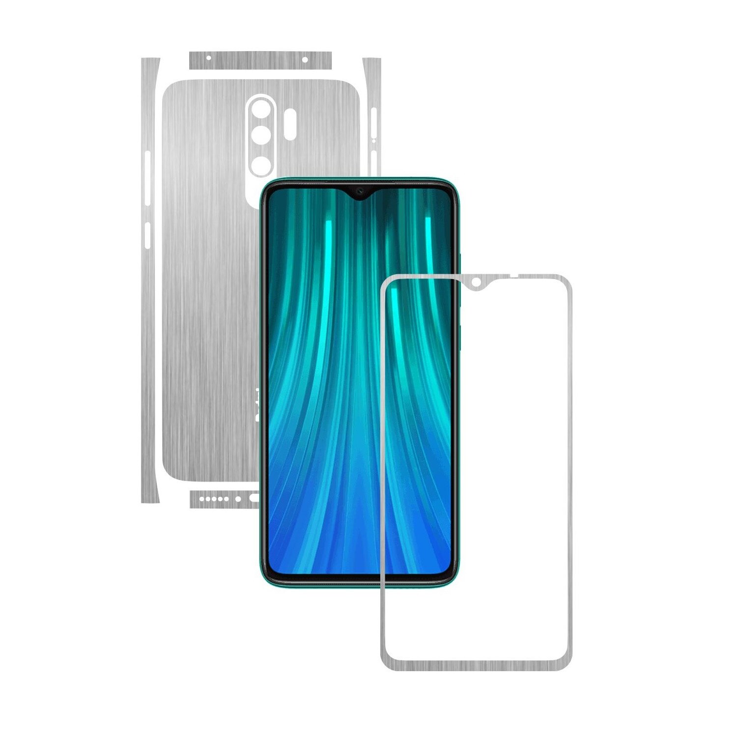 Folie Protectie Carbon Skinz pentru Xiaomi Redmi Note 8 Pro - Brushed Argintiu Split Cut, Skin Adeziv Full Body Cover pentru Rama Ecran, Carcasa Spate si Laterale
