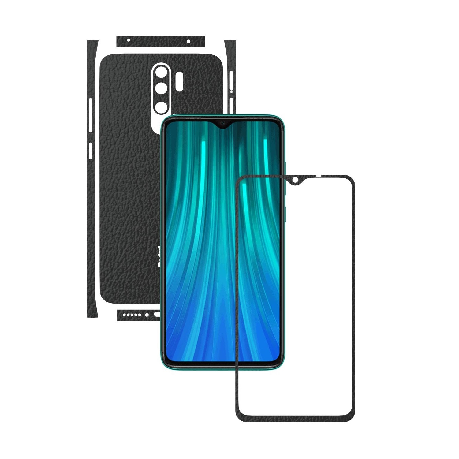 Folie Protectie Carbon Skinz pentru Xiaomi Redmi Note 8 Pro - Piele Neagra Split Cut, Skin Adeziv Full Body Cover pentru Rama Ecran, Carcasa Spate si Laterale
