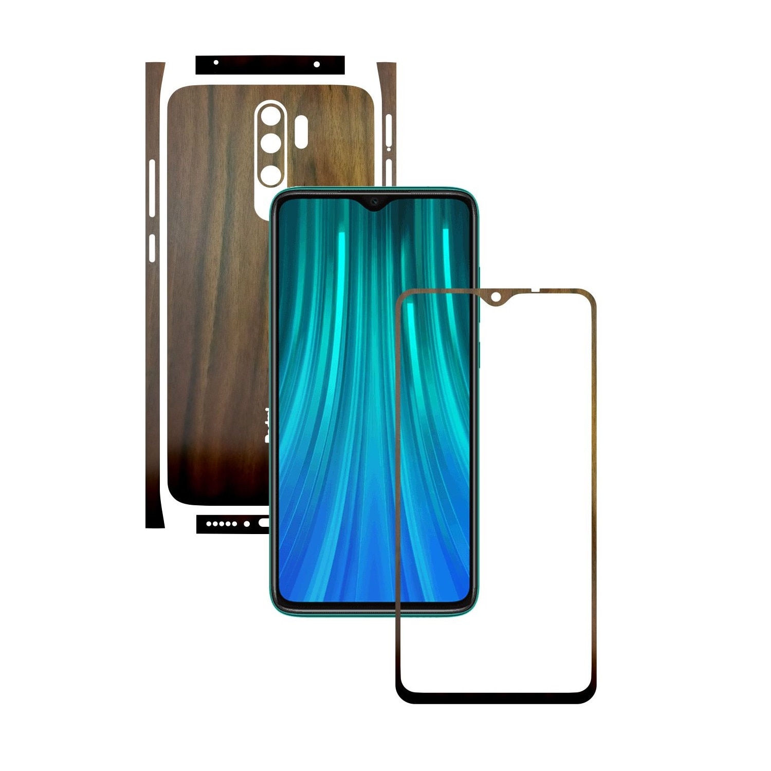 Folie Protectie Carbon Skinz pentru Xiaomi Redmi Note 8 Pro - Lemn Nuc Split Cut, Skin Adeziv Full Body Cover pentru Rama Ecran, Carcasa Spate si Laterale