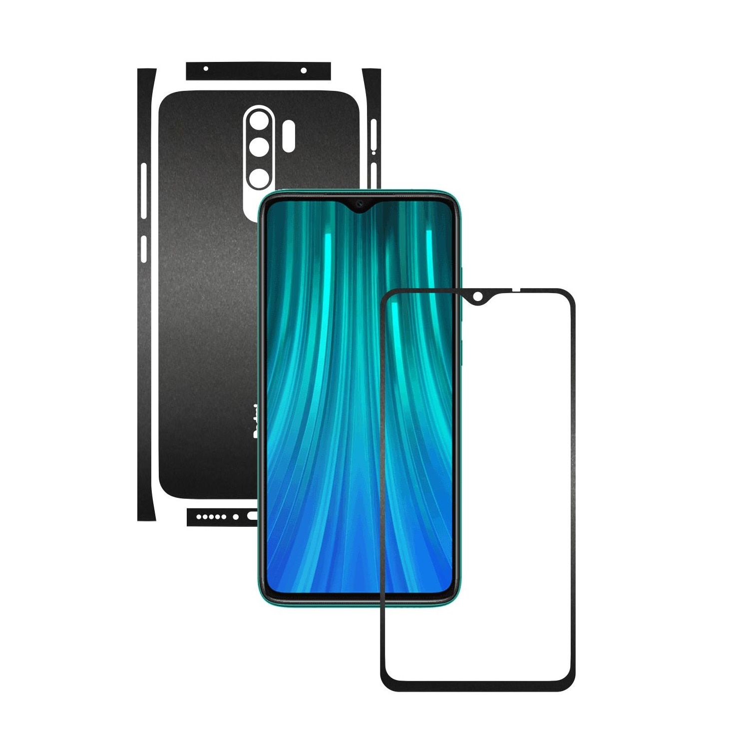 Folie Protectie Carbon Skinz pentru Xiaomi Redmi Note 8 Pro - Negru Mat Split Cut, Skin Adeziv Full Body Cover pentru Rama Ecran, Carcasa Spate si Laterale