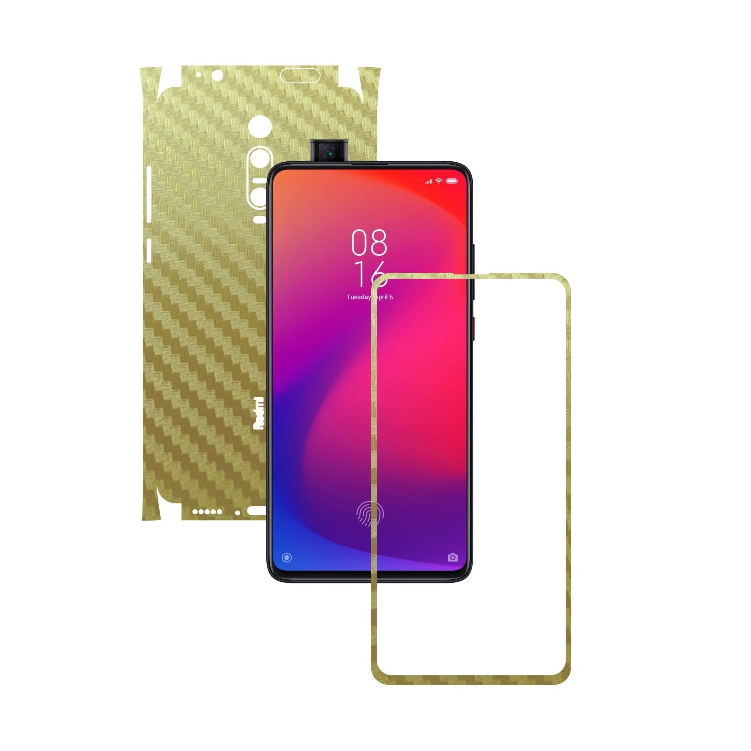 Folie Protectie Carbon Skinz pentru Xiaomi Mi 9T / 9T Pro - Carbon Auriu 360 Cut, Skin Adeziv Full Body Cover pentru Rama Ecran, Carcasa Spate si Laterale