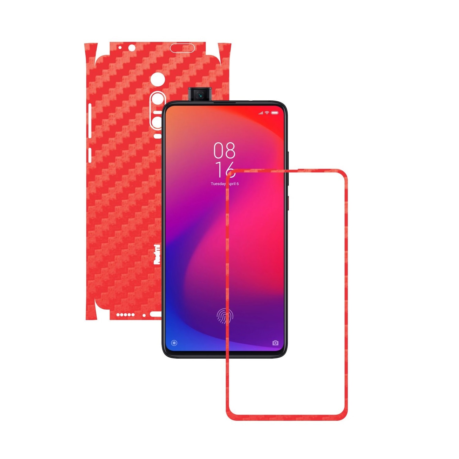 Folie Protectie Carbon Skinz pentru Xiaomi Redmi K20/ K20 Pro/ K20 Premium - Carbon Rosu 360 Cut, Skin Adeziv Full Body Cover pentru Rama Ecran, Carcasa Spate si Laterale