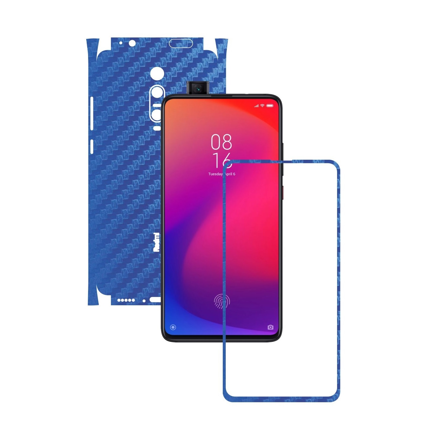 Folie Protectie Carbon Skinz pentru Xiaomi Mi 9T / 9T Pro - Carbon Albastru 360 Cut, Skin Adeziv Full Body Cover pentru Rama Ecran, Carcasa Spate si Laterale
