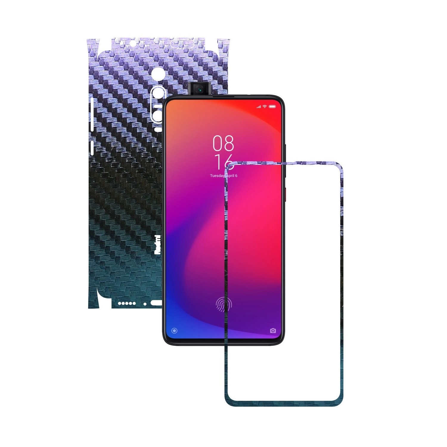 Folie Protectie Carbon Skinz pentru Xiaomi Redmi K20/ K20 Pro/ K20 Premium - Carbon Cameleon 360 Cut, Skin Adeziv Full Body Cover pentru Rama Ecran, Carcasa Spate si Laterale