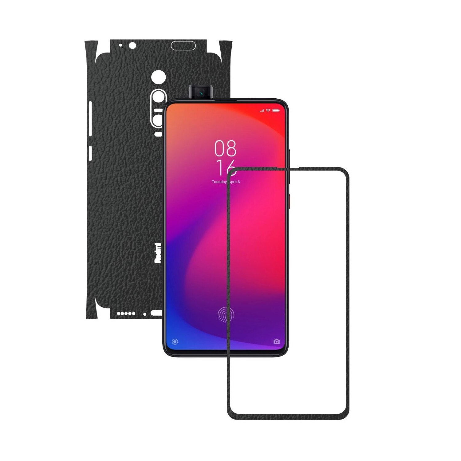 Folie Protectie Carbon Skinz pentru Xiaomi Mi 9T / 9T Pro - Piele Neagra 360 Cut, Skin Adeziv Full Body Cover pentru Rama Ecran, Carcasa Spate si Laterale
