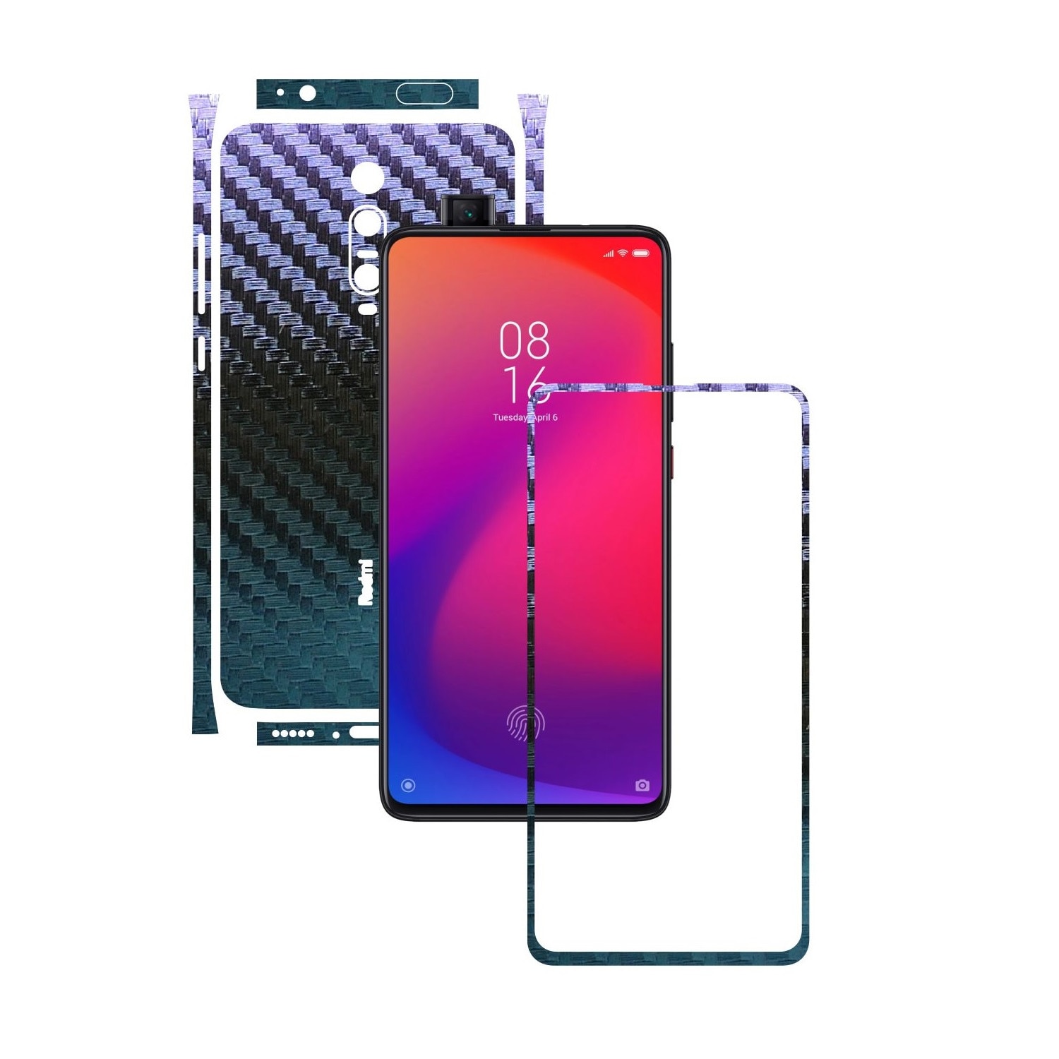 Folie Protectie Carbon Skinz pentru Xiaomi Redmi K20/ K20 Pro/ K20 Premium - Carbon Cameleon Split Cut, Skin Adeziv Full Body Cover pentru Rama Ecran, Carcasa Spate si Laterale
