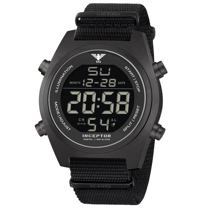 Ceas barbatesc KHS Einsatzuhr KHS.INCBSD.NB Inceptor Black Steel Digital Chrono, 46 mm, Negru