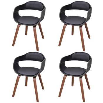 Set de 4 scaune de bucatarie cu spatar curbat si tapitat, vidaXL, Piele artificiala, Negru Set de 4 scaune de bucatarie cu spatar curbat si tapitat, vidaXL, Piele artificiala, Negru