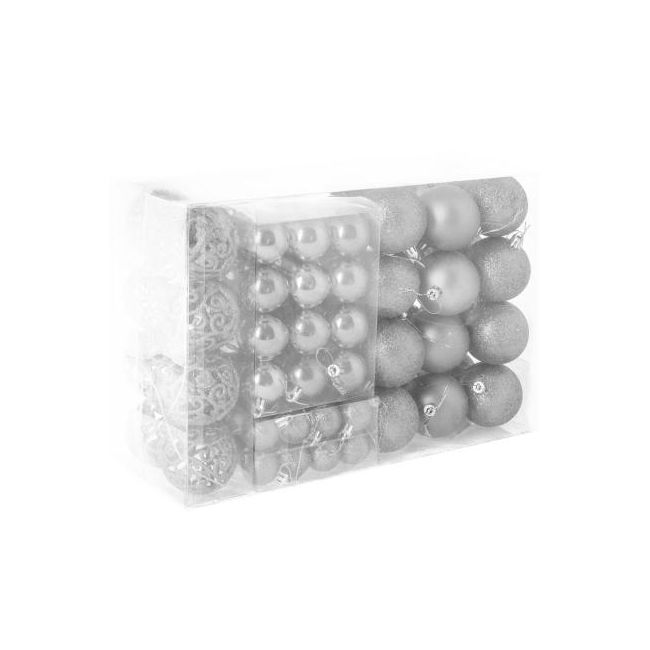 Set 100 Globuri de Craciun cu Varf de Brad model Stea, argintiu