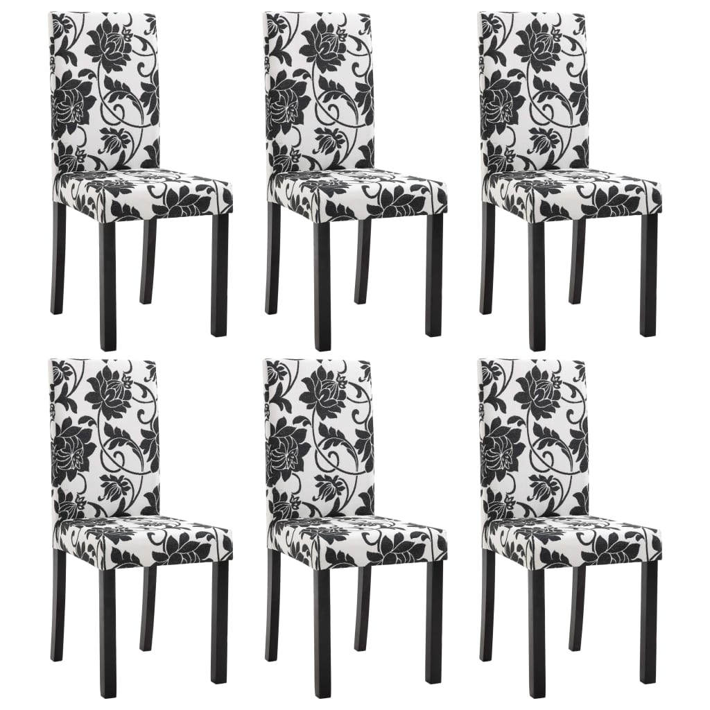 Set de 6 scaune pentru living, model floral, vidaXL, Alb/Negru, 42 x 51 x 95 cm, cadru lemn