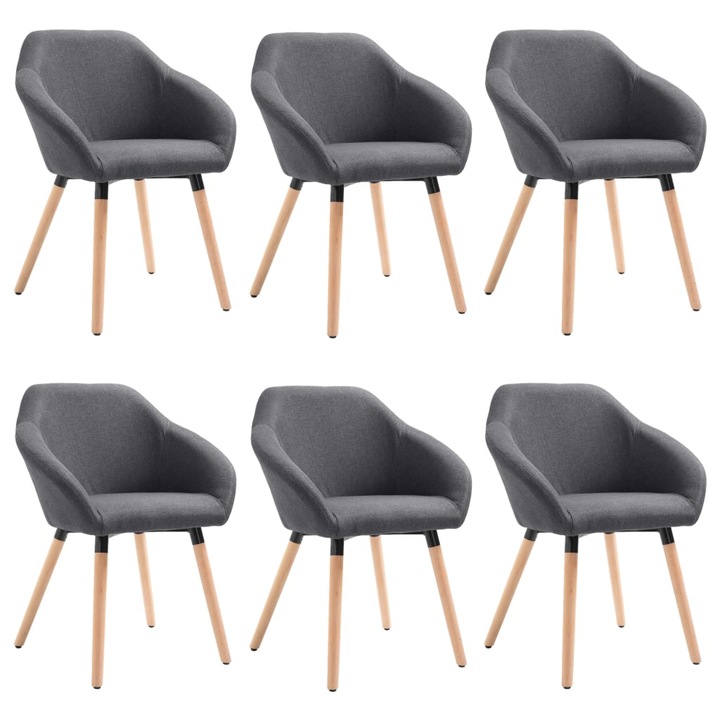 Set scaune de sufragerie vidaXL, 6 buc., gri inchis, material textil, 62 x 54 x 83,5 cm, 12.3 kg
