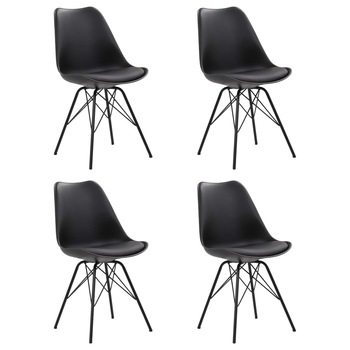 Set de 4 scaune de bucatarie, vidaXL, Negru, otel si piele ecologica, 55,5 x 48 x 86 cm