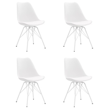 Set de 4 scaune de bucatarie, vidaXL, Alb, otel si piele ecologica, 55,5 x 48 x 86 cm