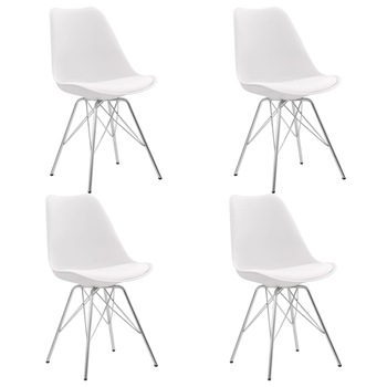 Set de 4 scaune de bucatarie, vidaXL, Alb si argintiu, otel si piele ecologica, 55,5 x 48 x 86 cm