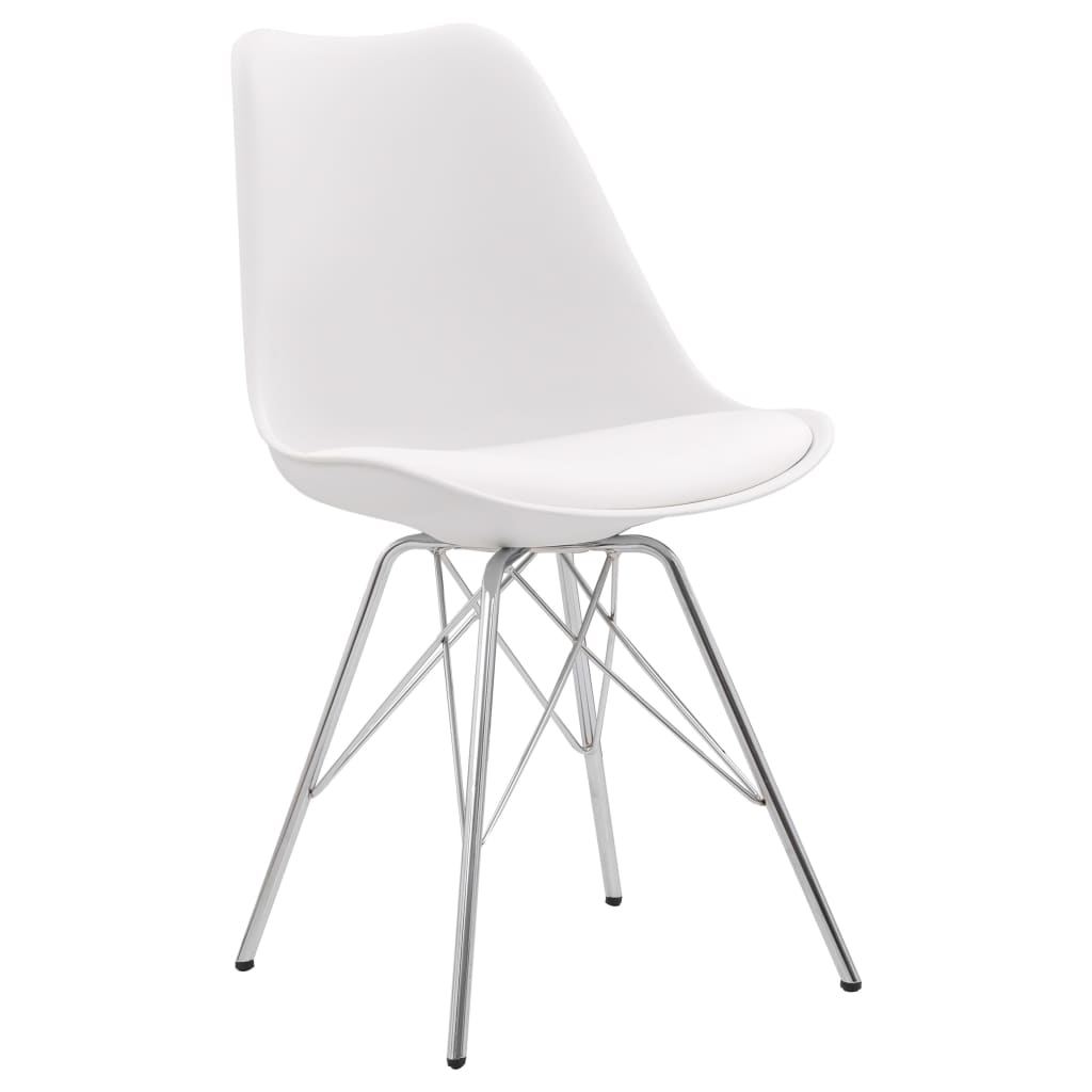 Set de 6 scaune de bucatarie, vidaXL, Alb si argintiu, 55,5 x 48 x 86 cm, Piele ecologica si otel