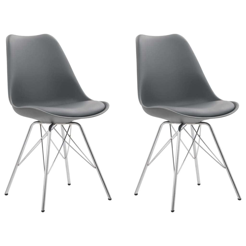 Set de 2 scaune de bucatarie, vidaXL, Gri, otel si piele ecologica, 55,5 x 48 x 86 cm