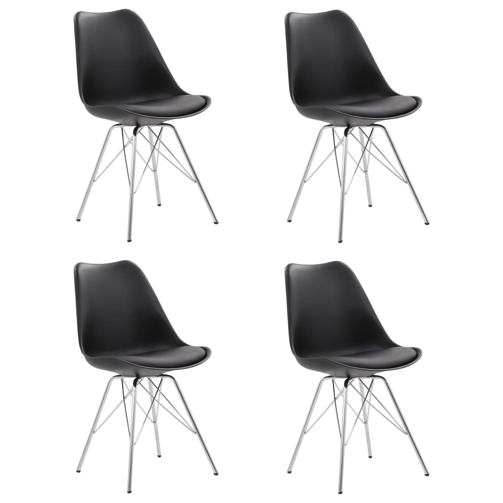 Set de 4 scaune de bucatarie, vidaXL, Negru si argintiu, otel si piele ecologica, 55,5 x 48 x 86 cm