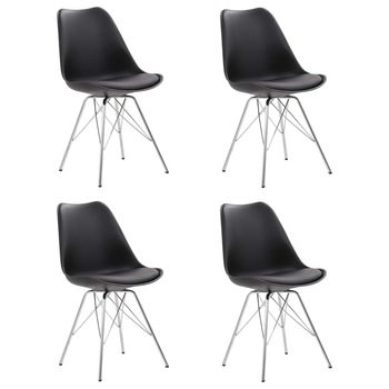 Set de 4 scaune de bucatarie, vidaXL, Negru si argintiu, otel si piele ecologica, 55,5 x 48 x 86 cm Set de 4 scaune de bucatarie, vidaXL, Negru si argintiu, otel si piele ecologica, 55,5 x 48 x 86 cm