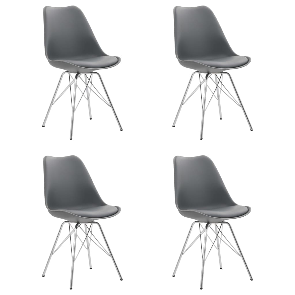Set de 4 scaune de bucatarie, vidaXL, Gri, otel si piele ecologica, 55,5 x 48 x 86 cm
