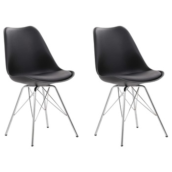 Set de 2 scaune de bucatarie, vidaXL, Negru si argintiu, otel si piele ecologica, 55,5 x 48 x 86 cm